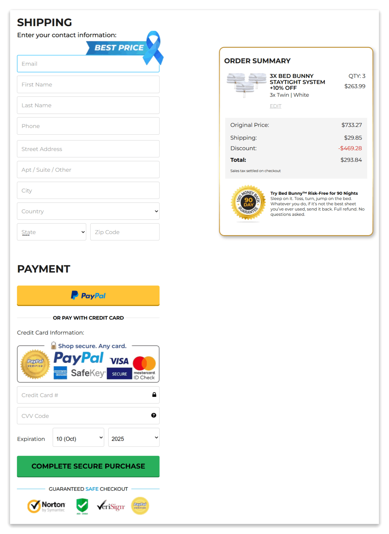 Bed Bunny Staytight System secure checkout page